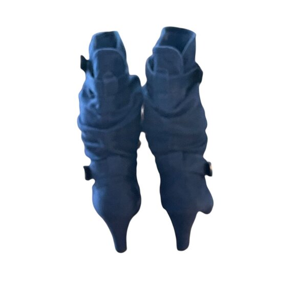 BAMBOO. Women Navy Blue Mid-Calf Heeled Boots With Wraparound Straps Size 8.5 - Picture 12 of 14